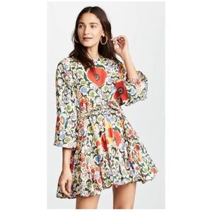 RHODE Resort Ella Red Green Multicolor Floral Belted Minidress Dolman Sleeves XS